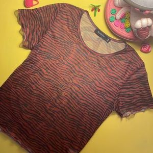 Glassons Tiger Print 🐅 sheer mesh top with ruffled hem